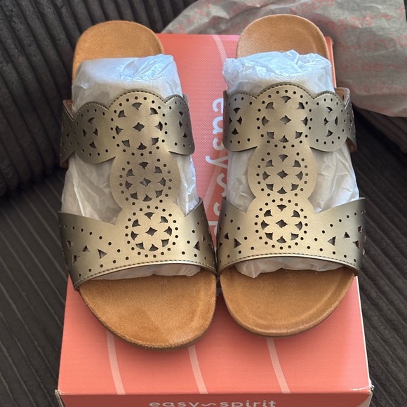 Easy Spirit Shoes - Easy Spirit Metallic Slide Sandals